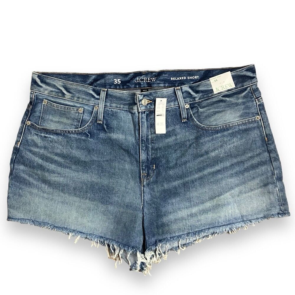 J Crew Relaxed Denim Short 35 Blue Baxter Wash Cut Off Raw Hem Jean BF378